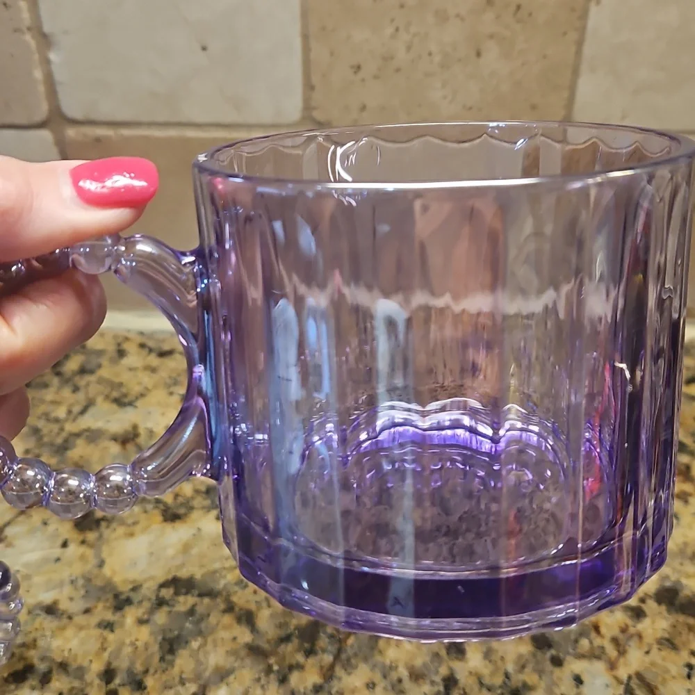 Purple Glass Mugs‎ Set Of 3